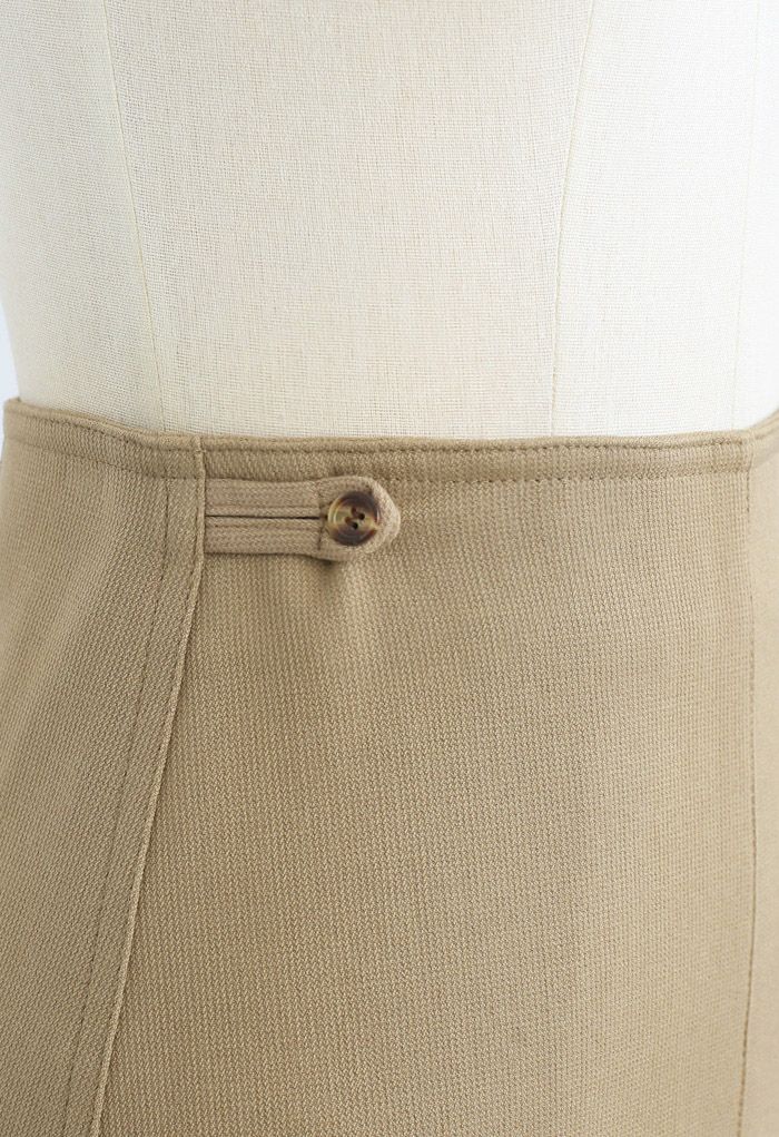 Double Buttons Bud Mini Skirt in Tan