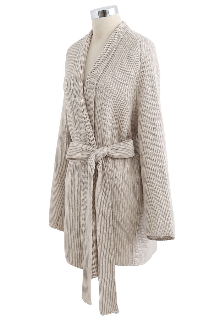 Sand Belt Ribbed Knit Cardigan - Retro, Indie and Unique Fashion