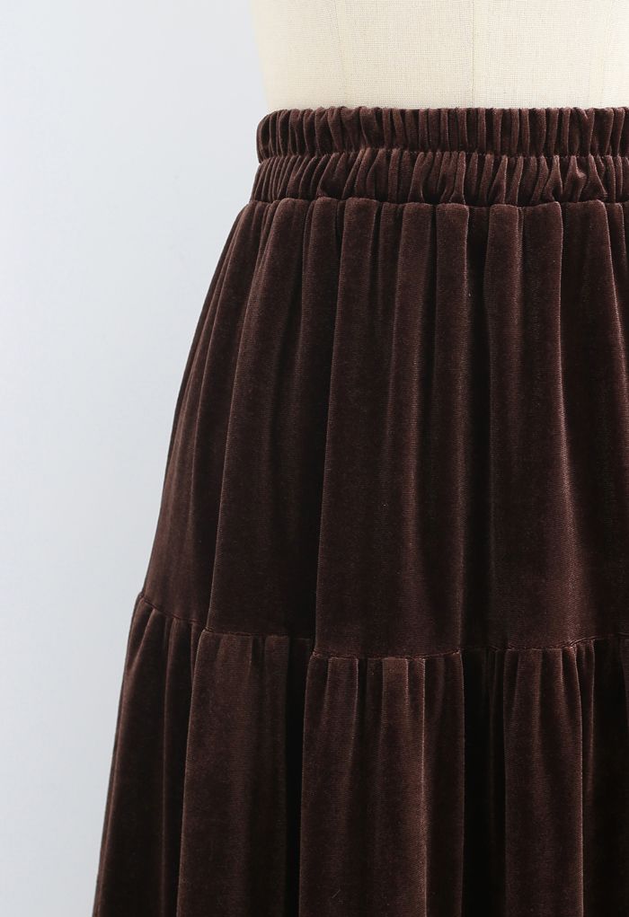 Velvet Crochet Spliced Pleated Skirt in Brown - Retro, Indie and Unique ...