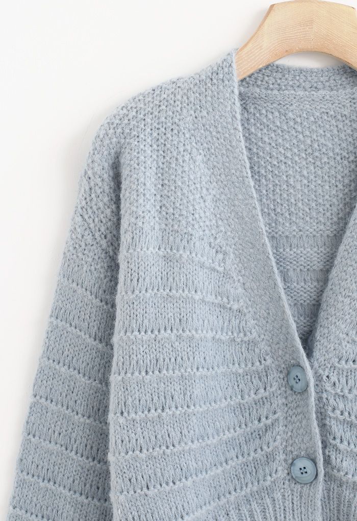 V-Neck Button Down Fuzzy Knit Cardigan in Dusty Blue - Retro, Indie and ...