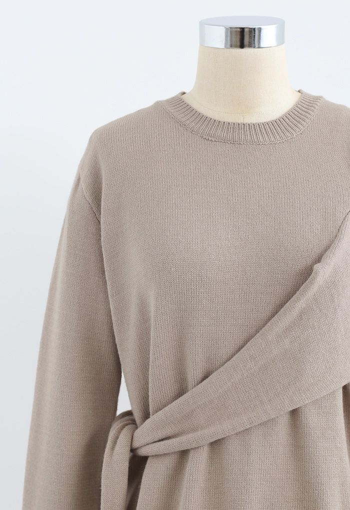 One-Shoulder Knit Sweater in Taupe