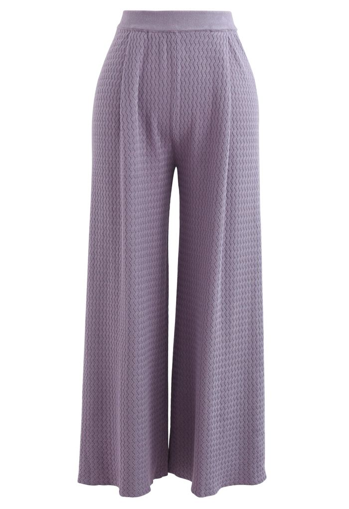 Wavy Textured Knit Pants in Purple