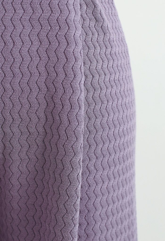Wavy Textured Knit Pants in Purple