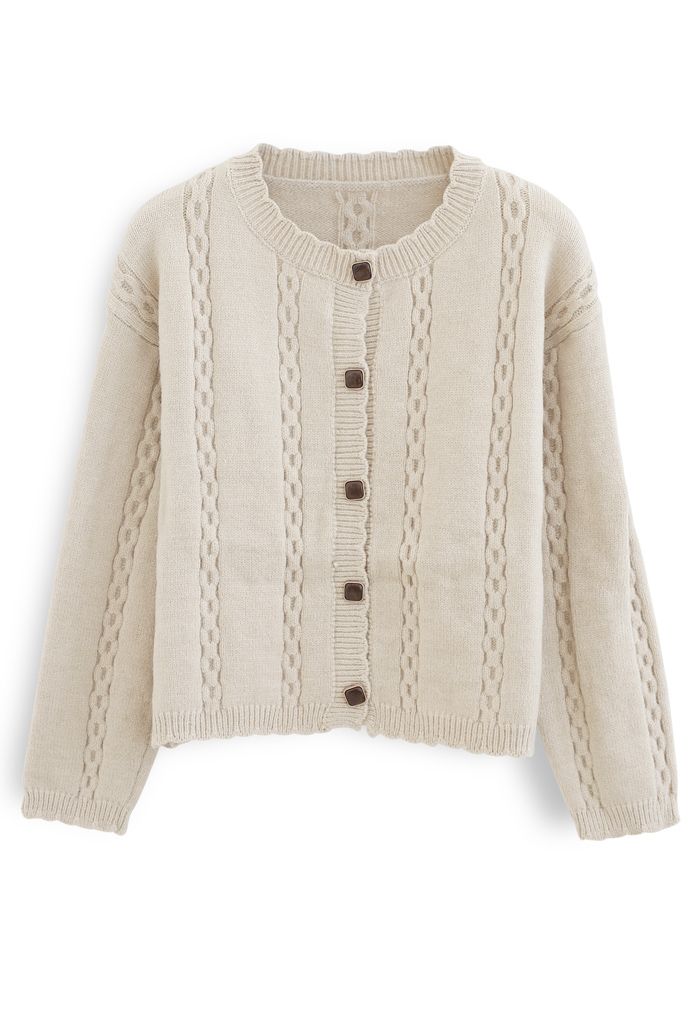 Chain Pattern Button Down Knit Cardigan in Sand - Retro, Indie and ...