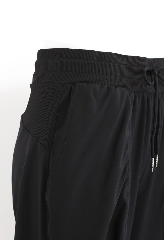 Drawstring Waist Ruched Detail Joggers in Black - Retro, Indie and ...