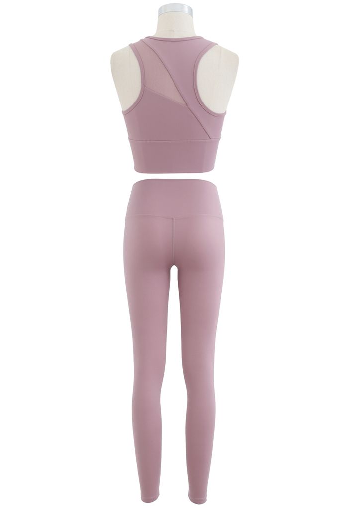 Mesh-Inset Medium-Impact Sports Bra and Leggings Set in Dusty Pink - Retro,  Indie and Unique Fashion