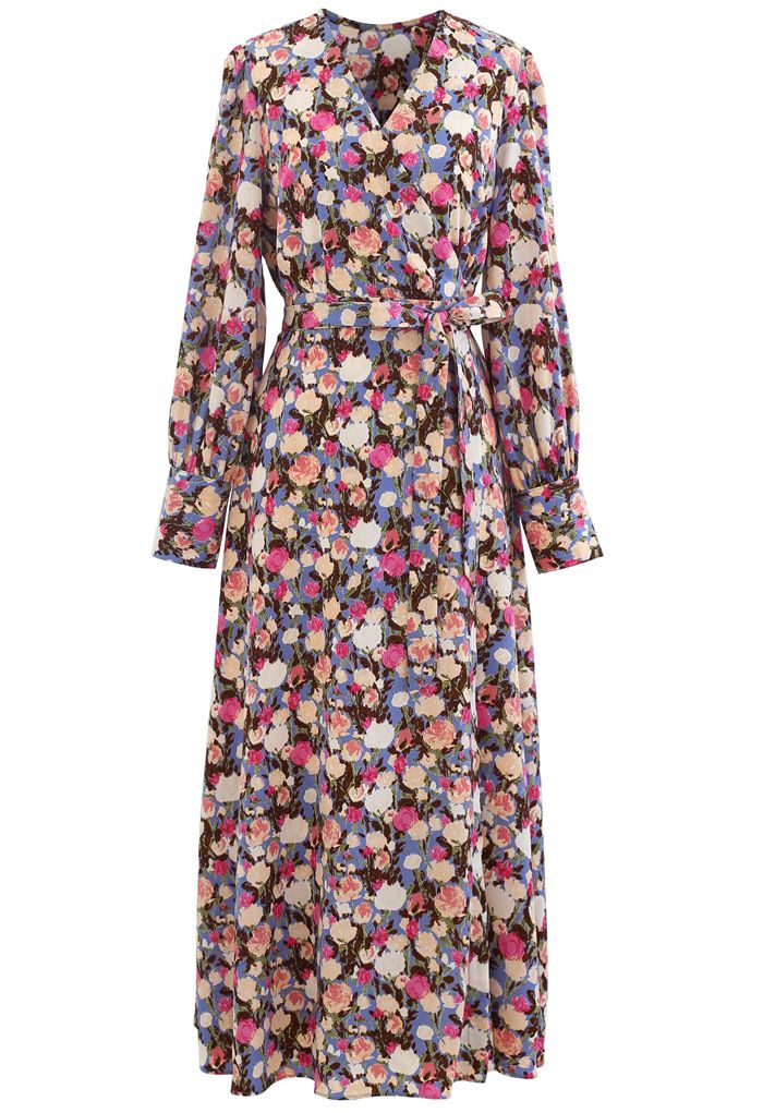 Watercolor Floral Wrapped Maxi Dress in Pink