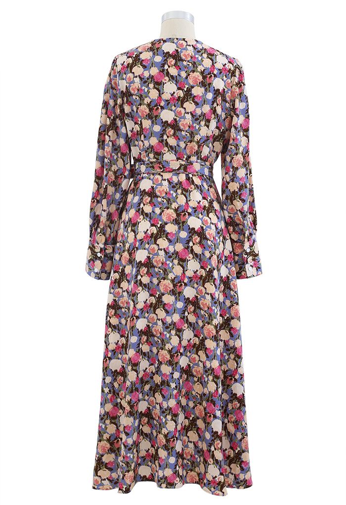 Watercolor Floral Wrapped Maxi Dress in Pink - Retro, Indie and Unique ...