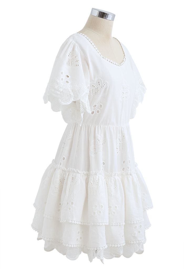 Sweetheart Neck Embroidered Eyelet Cotton Dress - Retro, Indie and ...