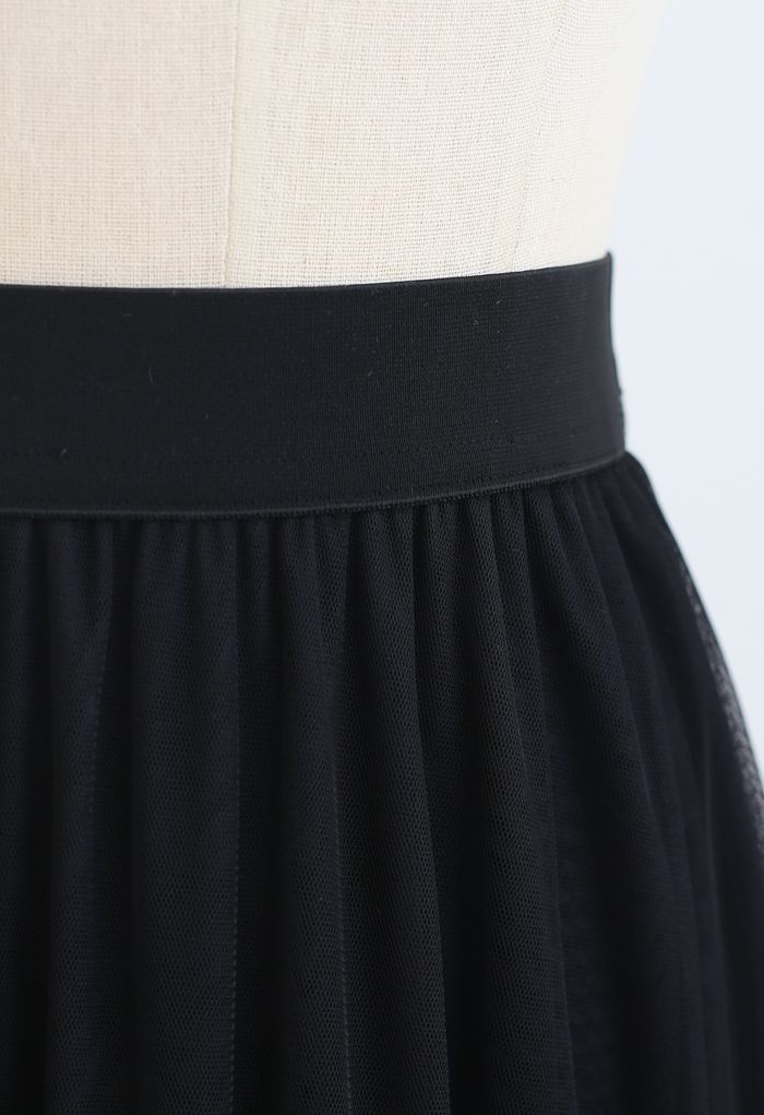 Beads Trim Double-Layered Tulle Mesh Skirt in Black - Retro, Indie and ...