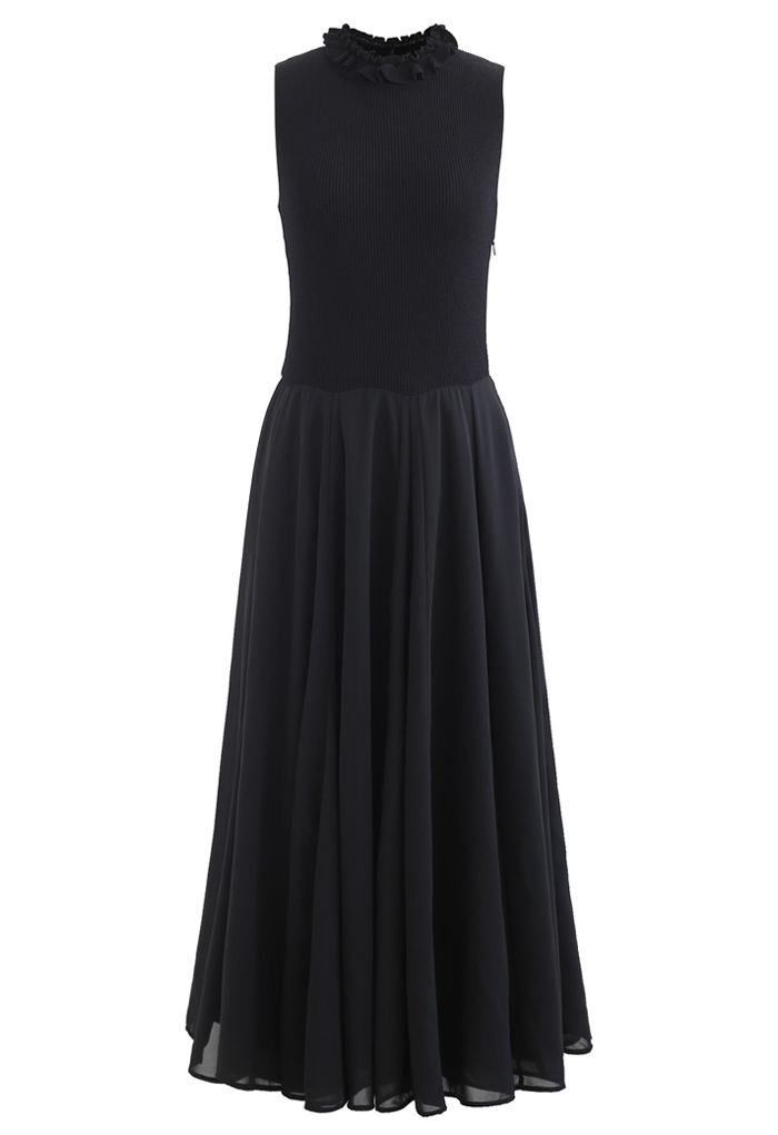 Knit Spliced Sleeveless Maxi Dress in Black - Retro, Indie and Unique ...