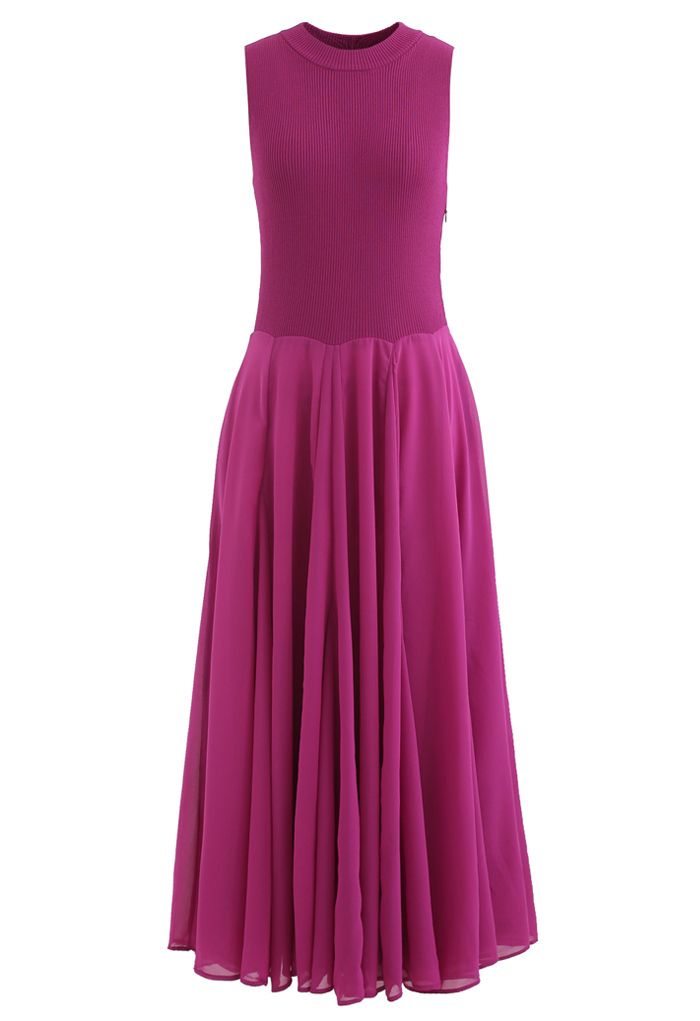 Knit Spliced Sleeveless Maxi Dress in Magenta - Retro, Indie and Unique ...