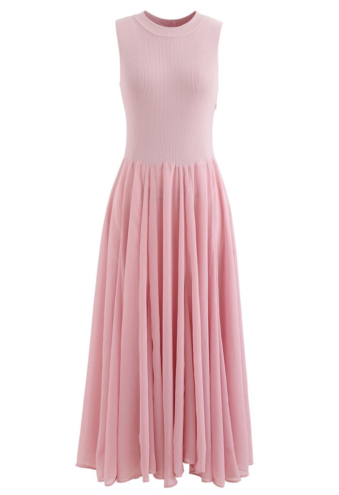 Knit Spliced Sleeveless Maxi Dress in Pink - Retro, Indie and Unique ...