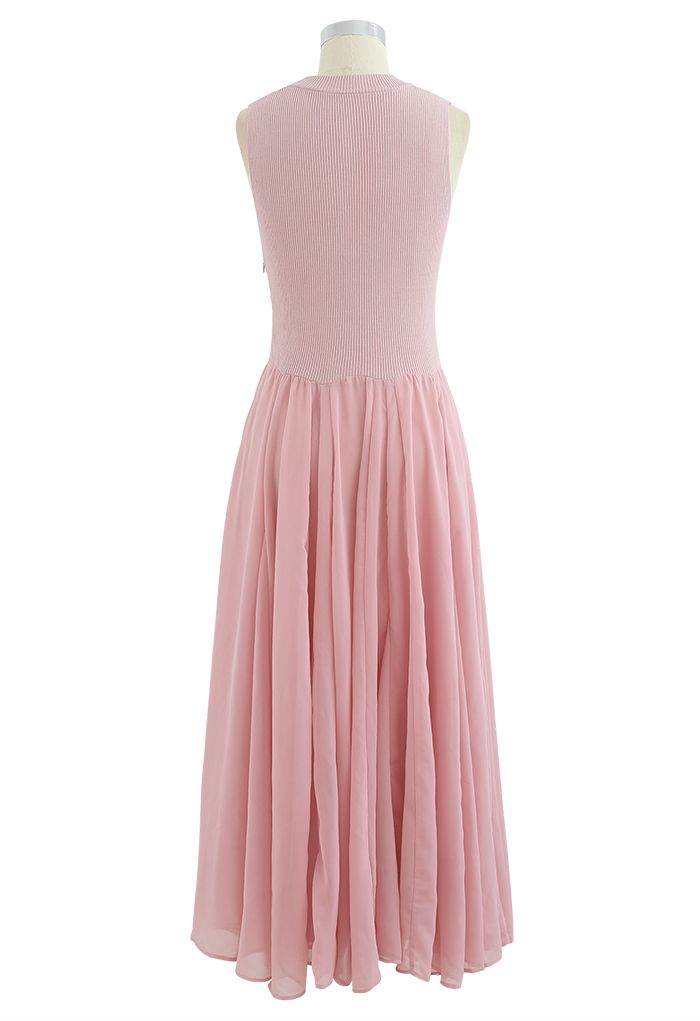 Knit Spliced Sleeveless Maxi Dress in Pink