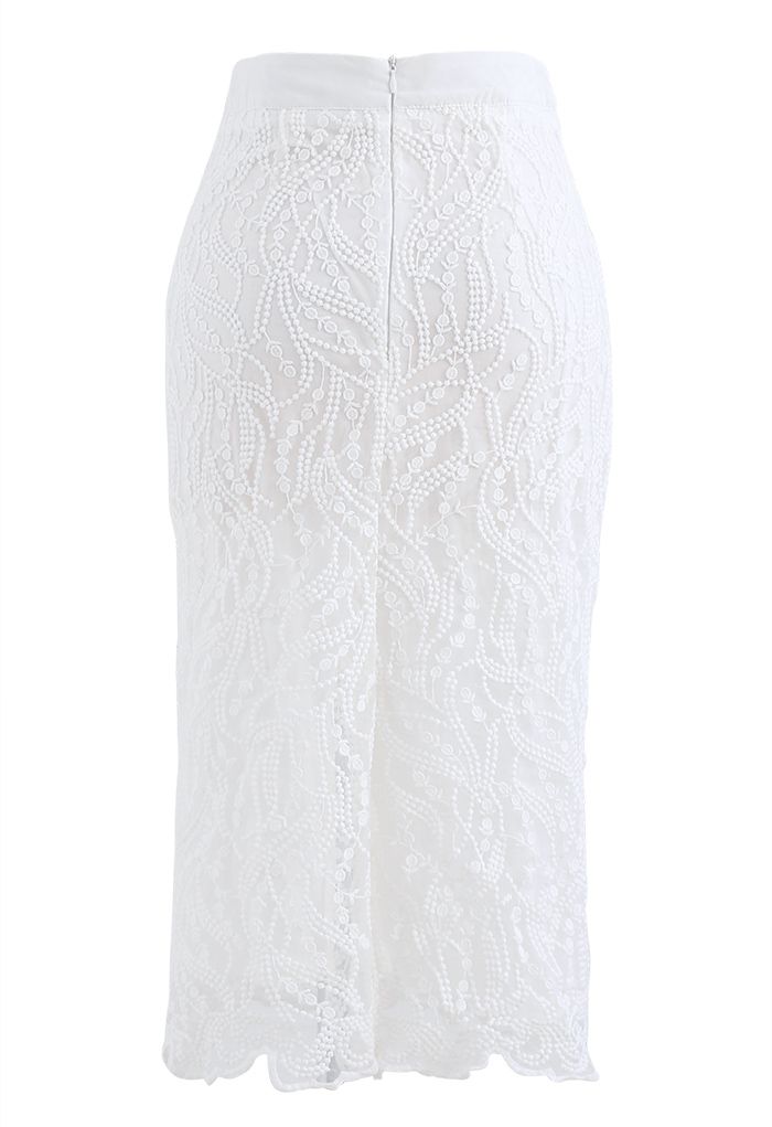 Embroidered Vine Organza Pencil Skirt in White - Retro, Indie and ...