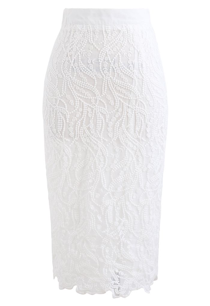 Embroidered Vine Organza Pencil Skirt in White - Retro, Indie and ...