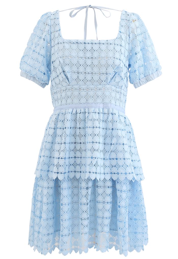 Full of Heart Crochet Square Neck Dress in Blue - Retro, Indie and ...