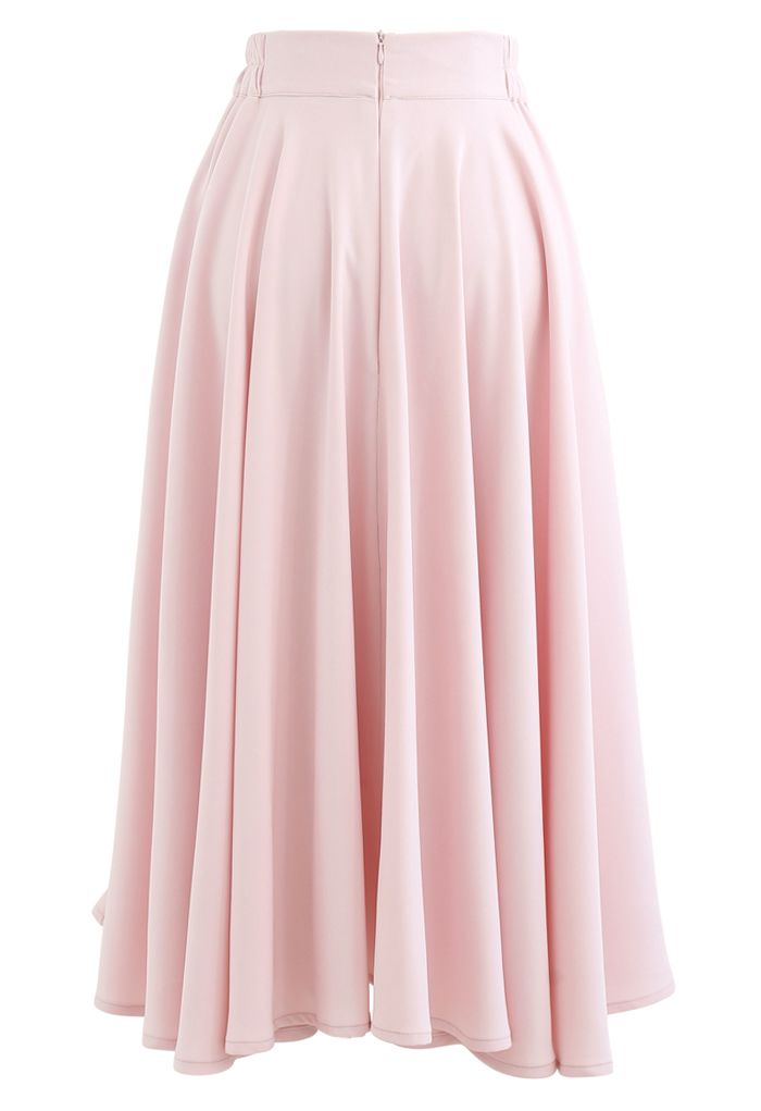 Solid Color Elastic Waist Flare Midi Skirt in Pink - Retro, Indie and ...