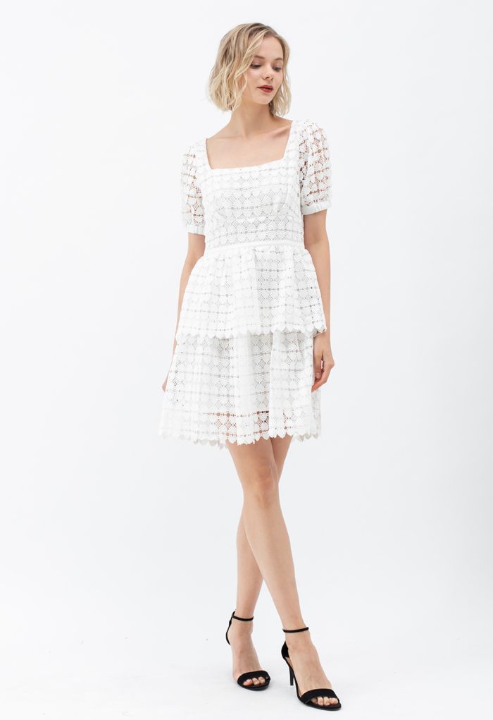 Full of Heart Crochet Square Neck Dress in White - Retro, Indie and ...