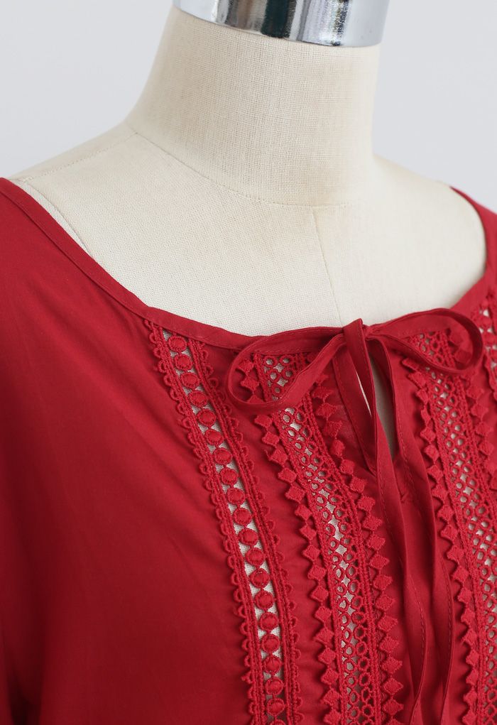 Crochet Eyelet Dolly Top in Red - Retro, Indie and Unique Fashion