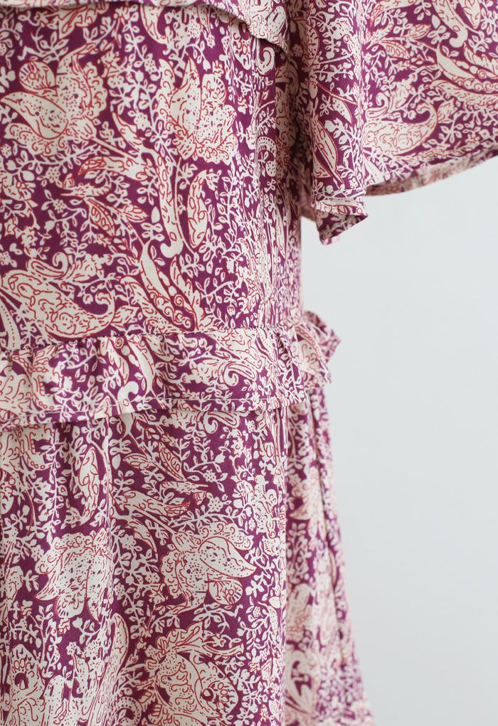 Ruffle Detail Floral Shirred Dress