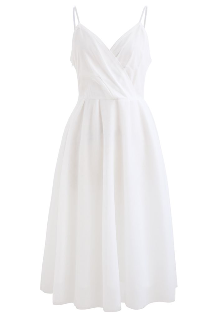 Wrap Bust Mesh Midi Cami Dress in White - Retro, Indie and Unique Fashion