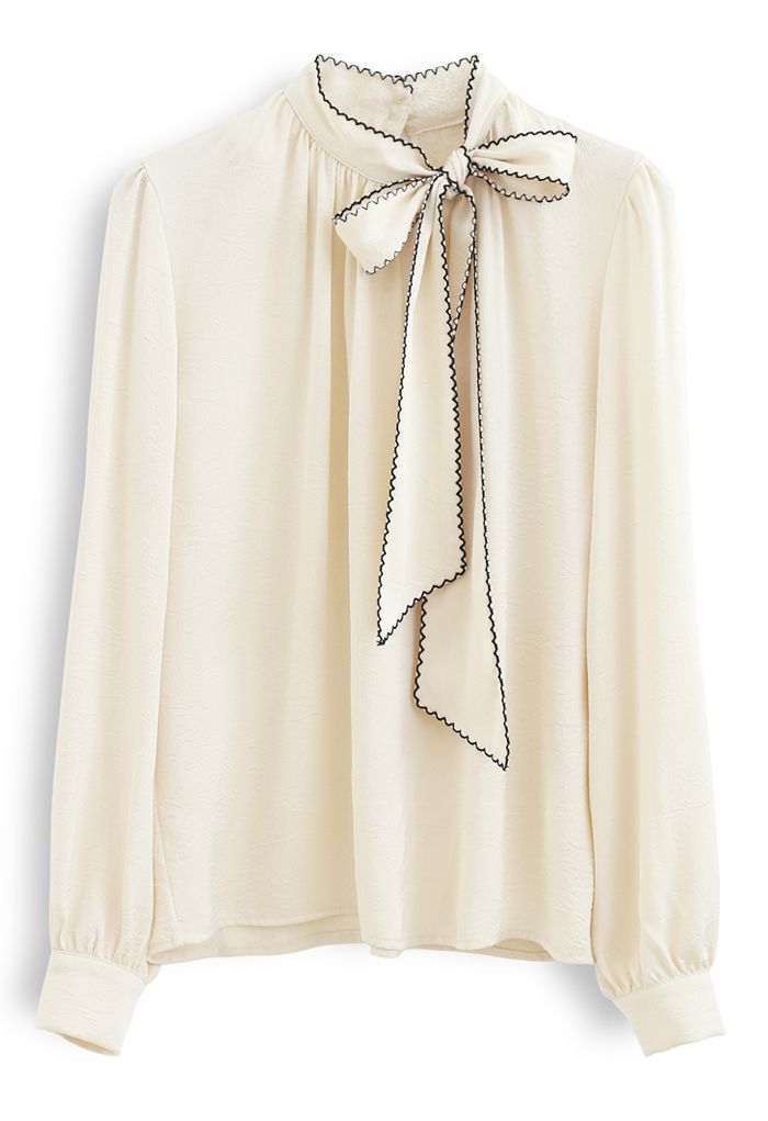 Seamed Edge Bowknot Textured Satin Top in Cream - Retro, Indie and ...