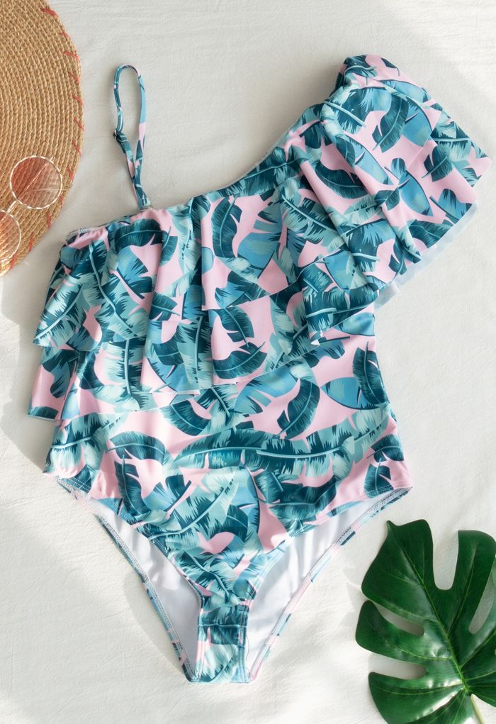 Cold-Shoulder Flap Printed One-Piece Swimsuit
