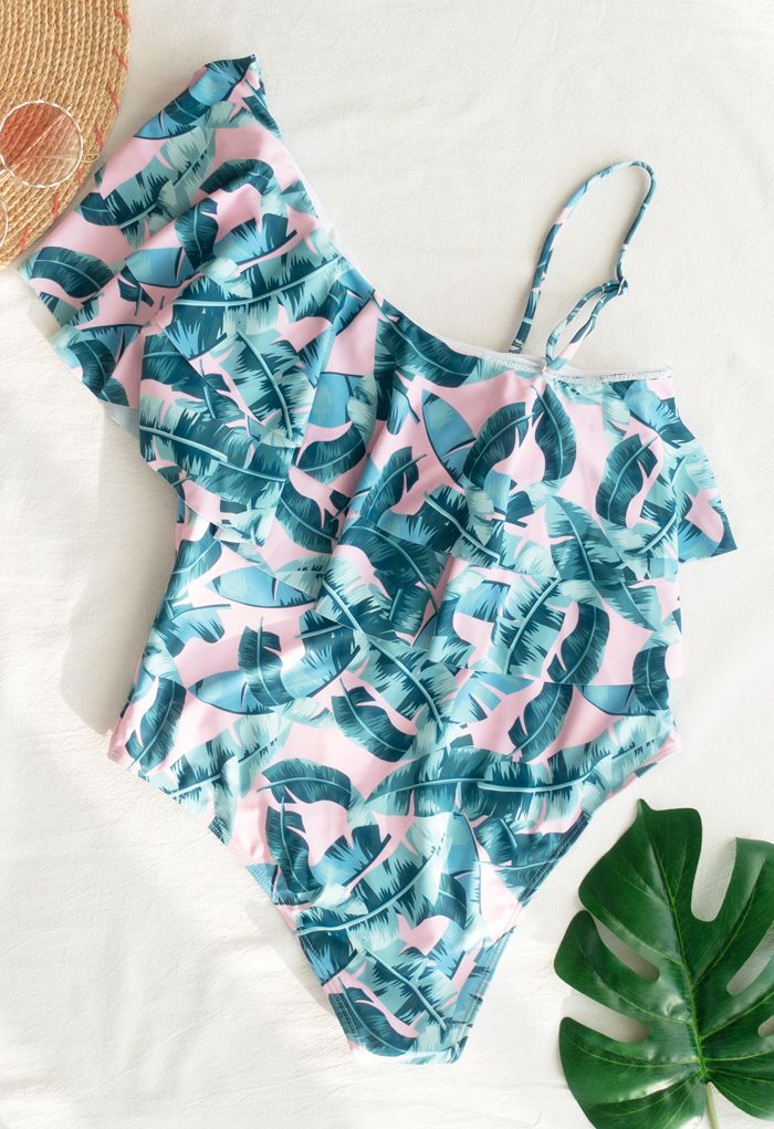 Cold-Shoulder Flap Printed One-Piece Swimsuit