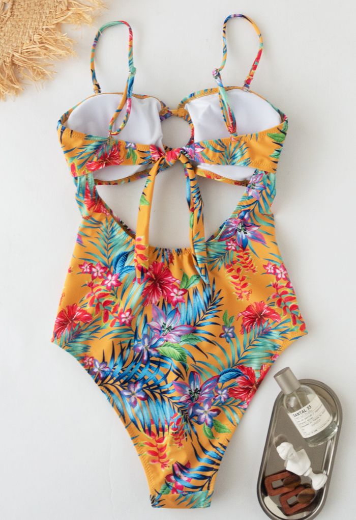O-Ring Tropical Printed One-Piece Swimsuit in Yellow - Retro, Indie and ...