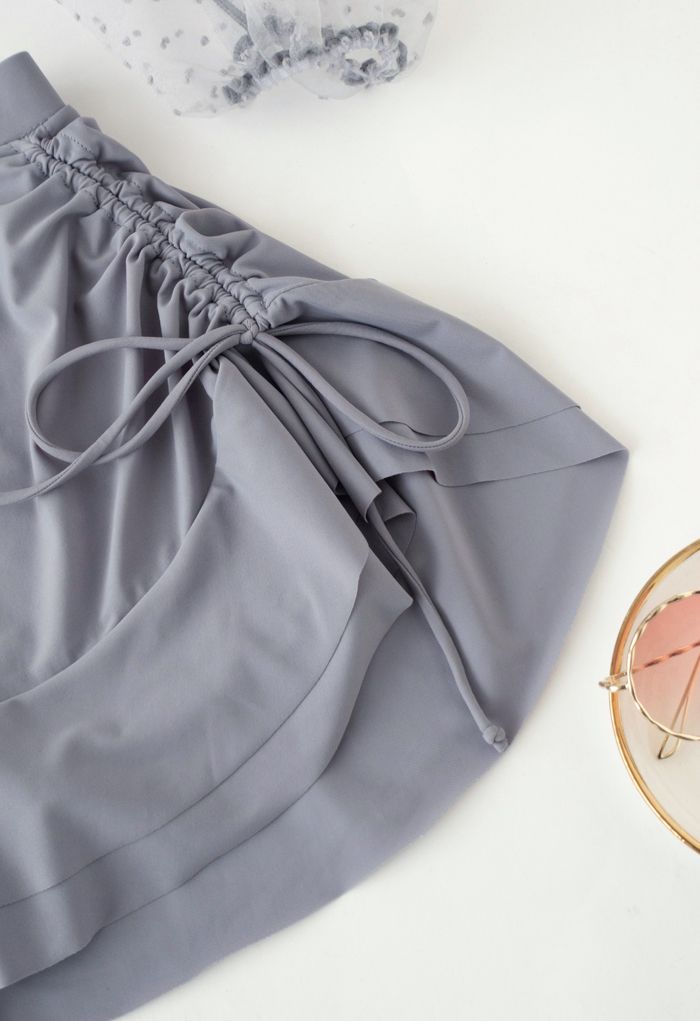 Organza Bubble Sleeves Ruffle Drawstring Bikini Set