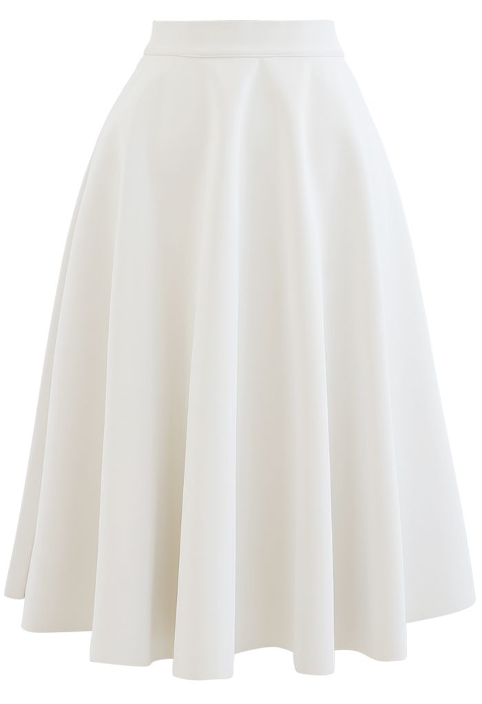 Sleek Faux Leather A-Line Midi Skirt in White - Retro, Indie and Unique ...