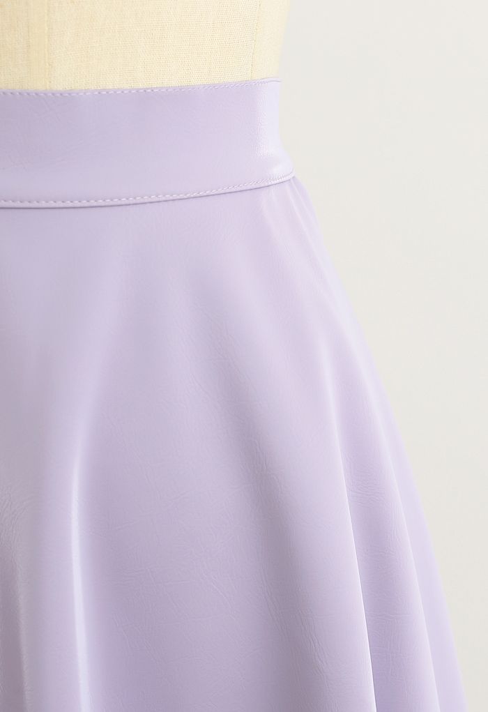 Sleek Faux Leather A-Line Midi Skirt in Purple