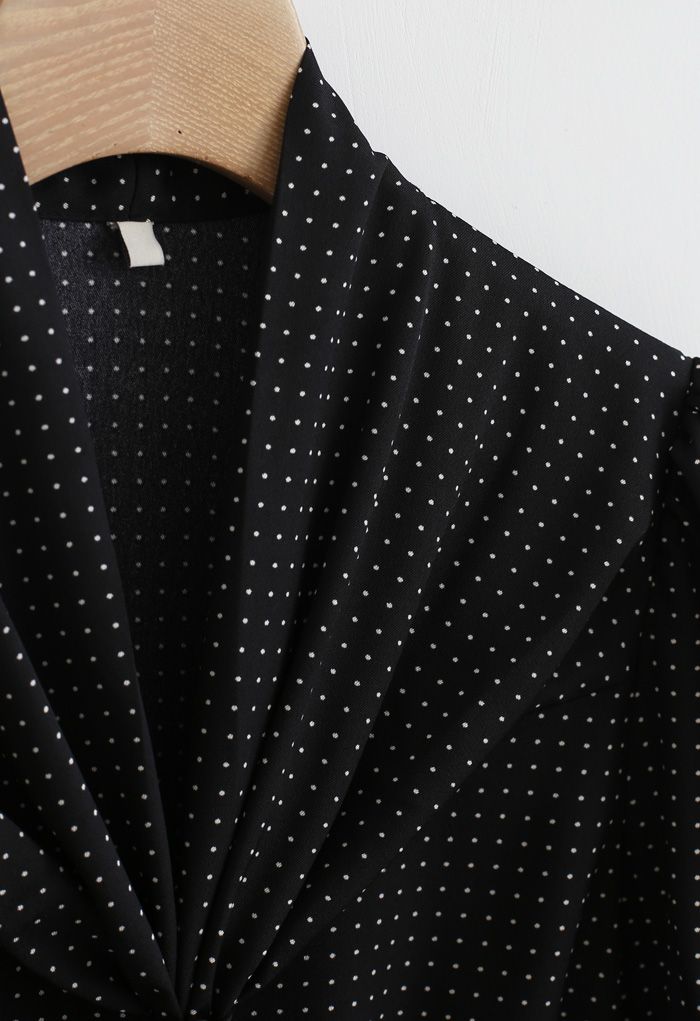 Pearl Tie Knot Polka Dots Shirt in Black - Retro, Indie and Unique Fashion