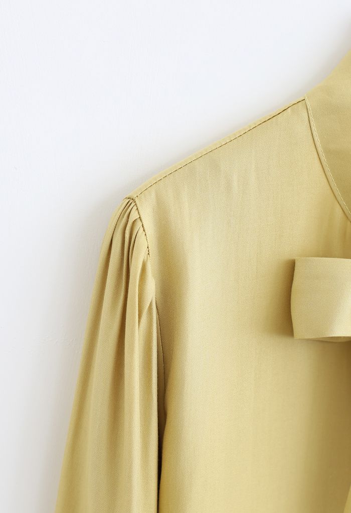 Shimmer Bowknot Button Down Shirt in Mustard