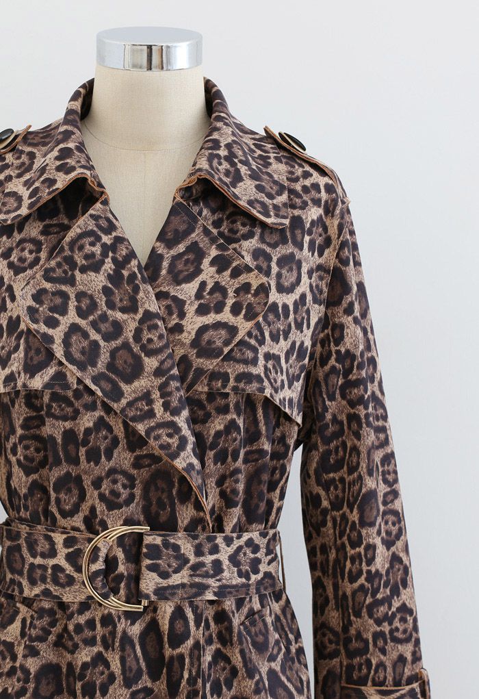 Suede Leopard Belted Split Longline Coat