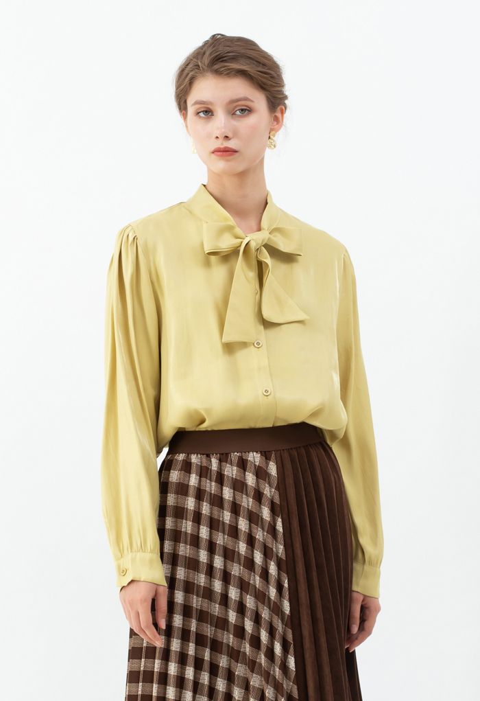 Shimmer Bowknot Button Down Shirt in Mustard - Retro, Indie and Unique ...