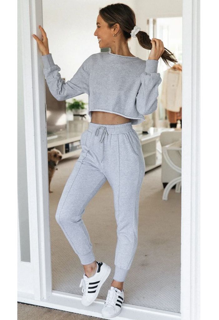 Raw-Cut Hem Sweatshirt and Seamed Pants Set in Grey - Retro, Indie and  Unique Fashion