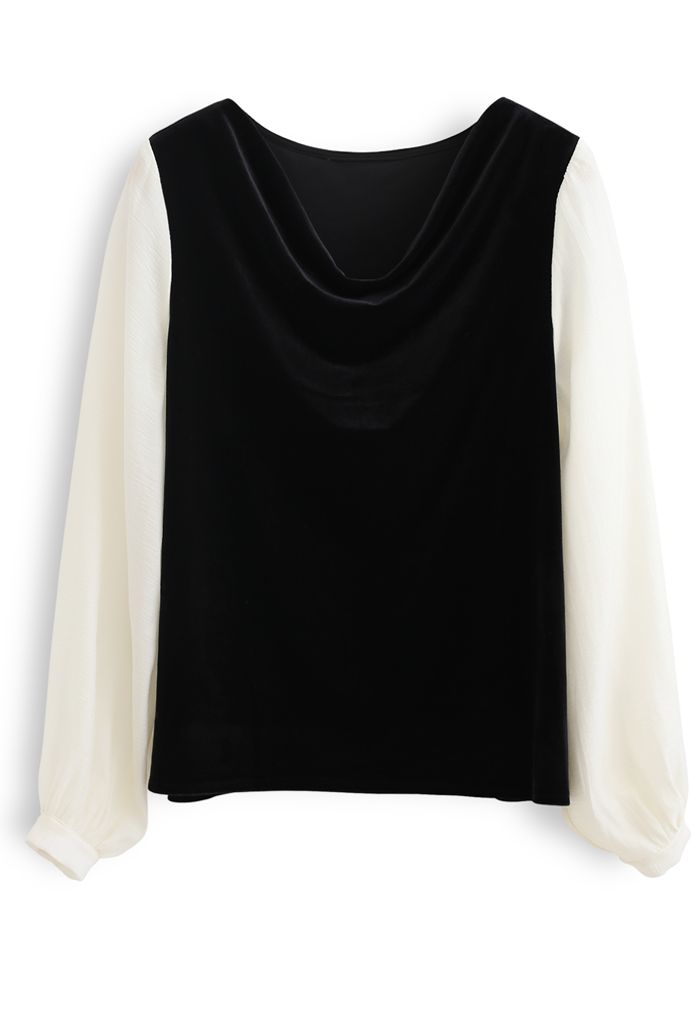 Velvet Drape Neck Versatile Shirt in Black