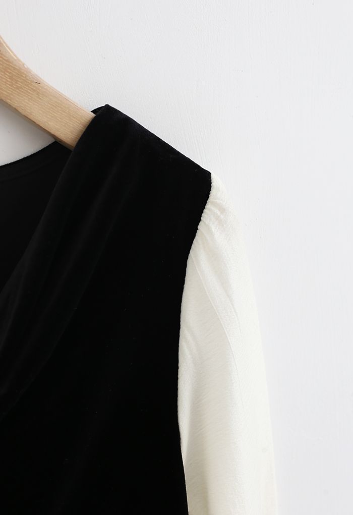 Velvet Drape Neck Versatile Shirt in Black