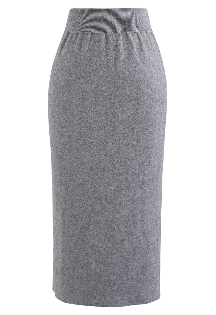 High Waist Ribbed Knit Pencil Skirt in Grey - Retro, Indie and Unique ...