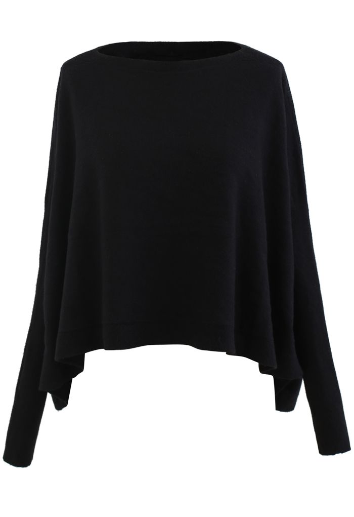 Soft Flare Hem Cape Sweater in Black - Retro, Indie and Unique Fashion