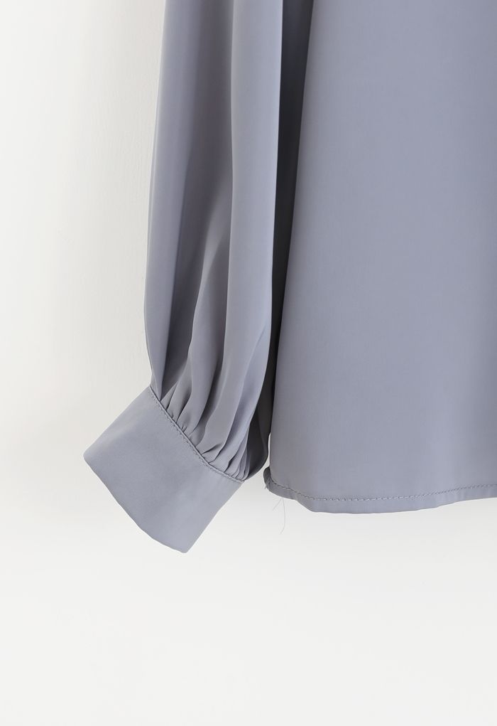 Satin Bowknot Neck Long Sleeves Top in Dusty Blue - Retro, Indie and ...