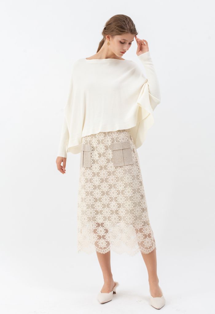 Soft Flare Hem Cape Sweater in Ivory - Retro, Indie and Unique Fashion