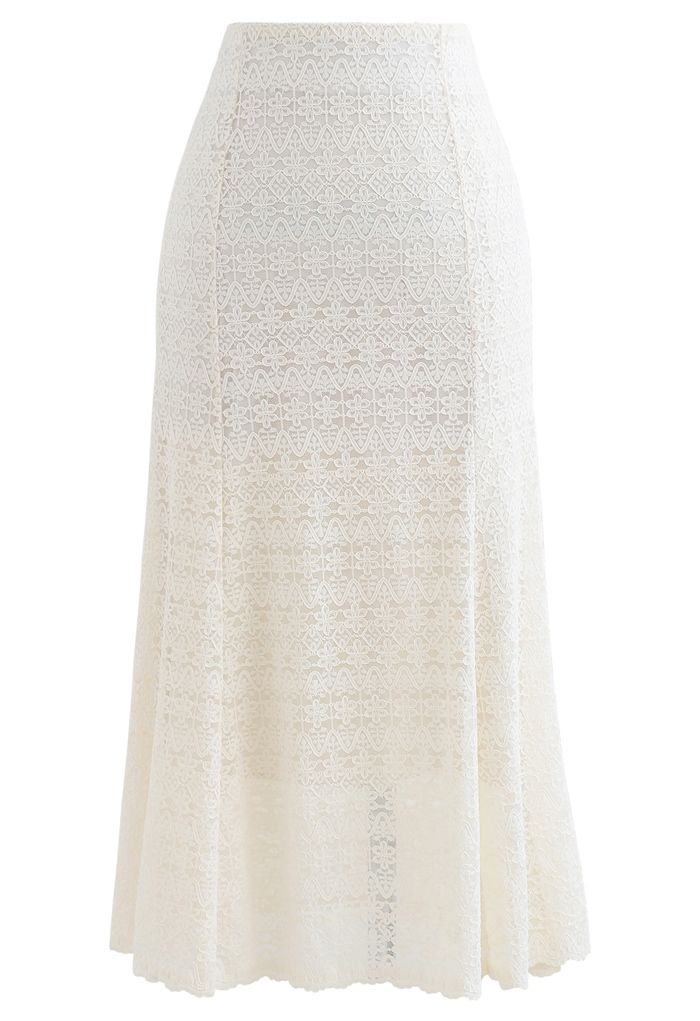 Floret Zigzag Lace Frill Hem Skirt in Cream - Retro, Indie and Unique ...