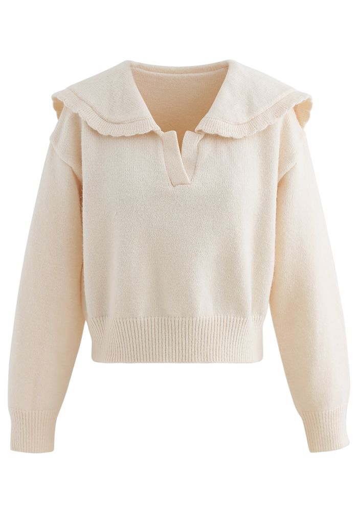 Peter Pan V-Neck Knit Crop Sweater in Cream - Retro, Indie and Unique ...