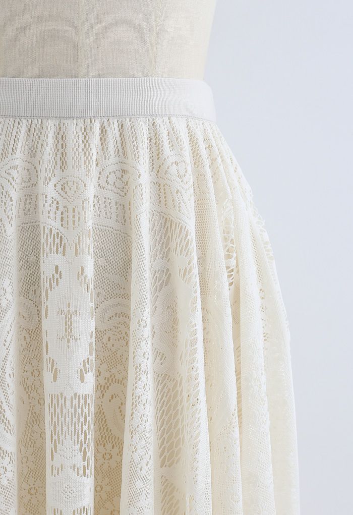 Divine Floral Lace Midi Skirt in Cream - Retro, Indie and Unique Fashion