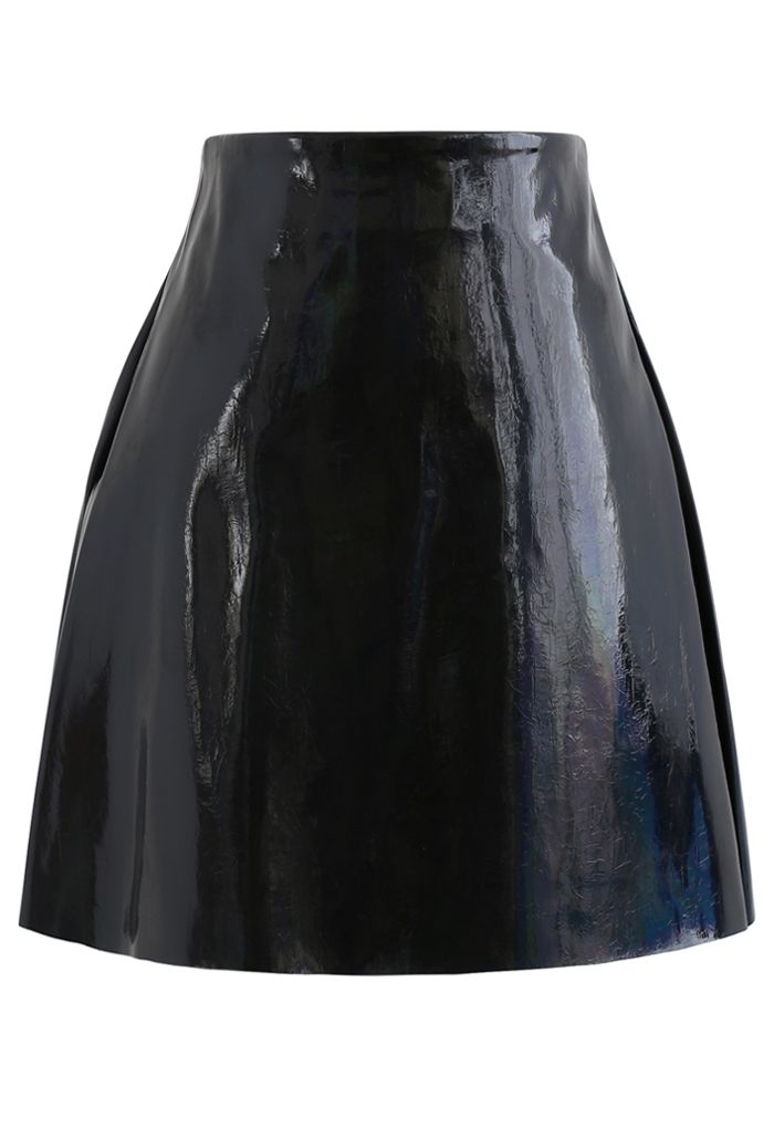 Glossy Faux Leather Bud Skirt in Black - Retro, Indie and Unique Fashion