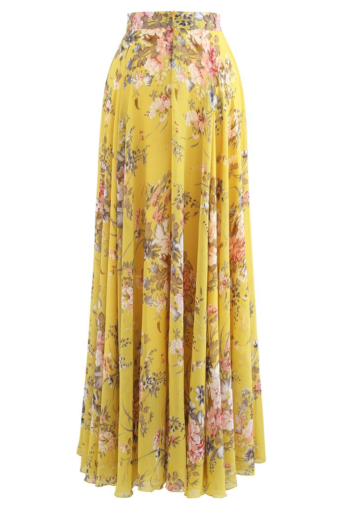 Timeless Favorite Floral Chiffon Maxi Skirt in Yellow - Retro, Indie ...
