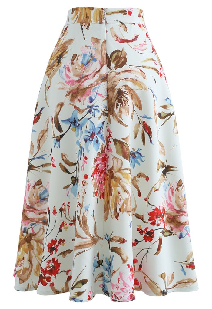 Gorgeous Floral Print A-Line Midi Skirt in Pink